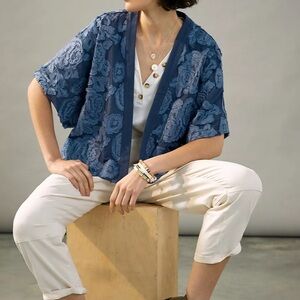 Anthropologie Current Air Maren Textured Kimono Embroidery Floral OS Shrug art